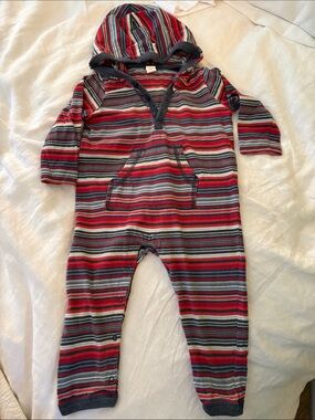 Tea Collection Red, Gray & Navy Striped Hooded One-Piece